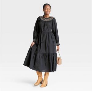 Universal Thread Gray Balloon Long Sleeve Tiered Dress